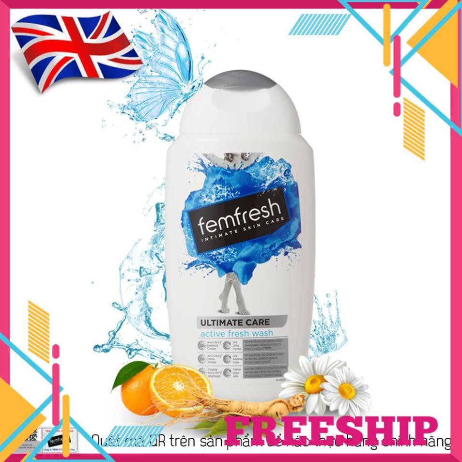 Dung dịch vệ sinh phụ nữ Femfresh Active Fesh Wash 250 ml - Màu trắng xanh dương - Nhập khẩu Anh