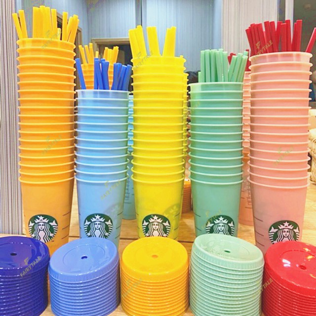 Ly nhựa 24OZ Starbucks có thể đổi màu và tái sử dụng kèm nắp đậy và ống hút | BigBuy360 - bigbuy360.vn