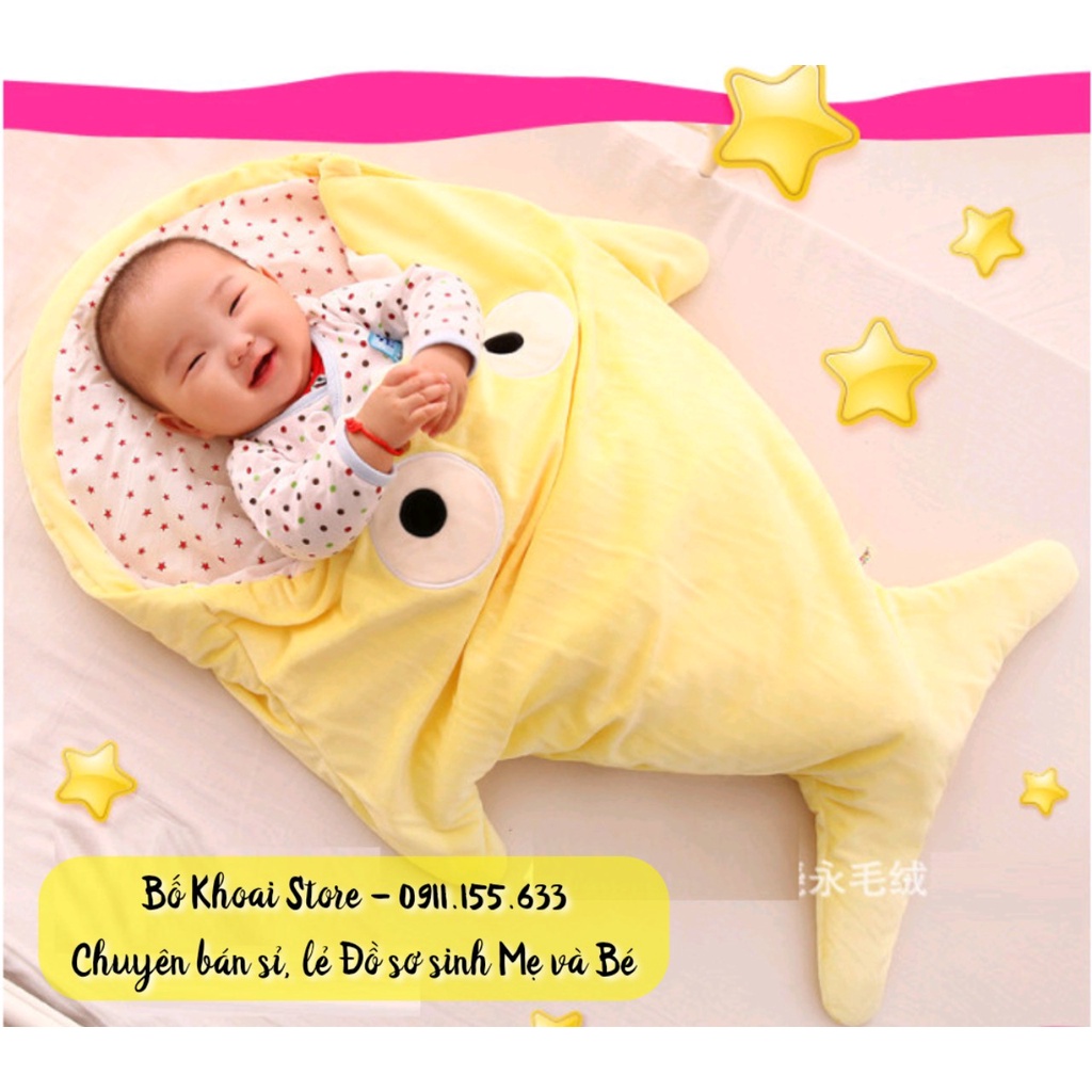 Túi ngủ hình cá mập - Túi ngủ trần bông cho bé - Bố Khoai Store