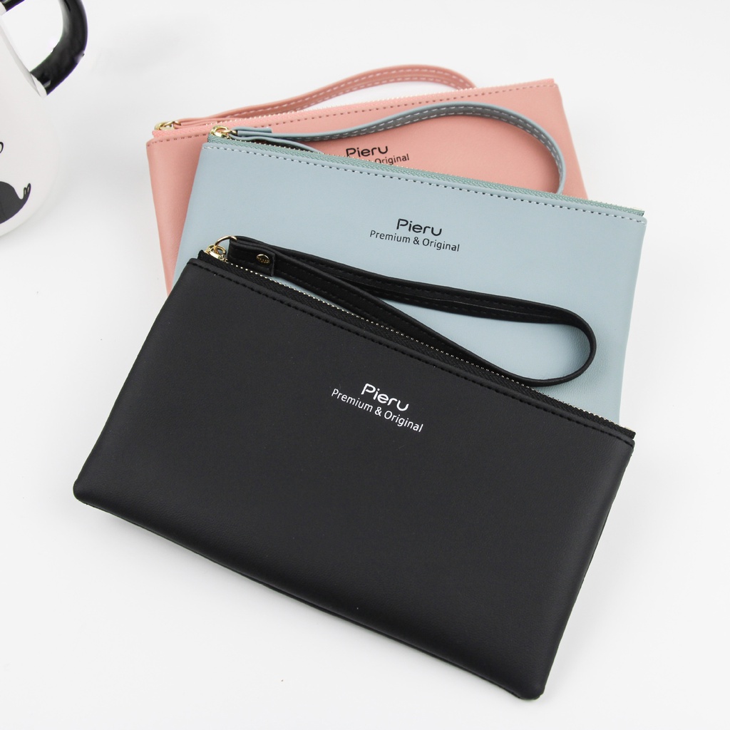 Phụ nữ Ví dây kéo Clutch Da PU Màu rắn Ví dài