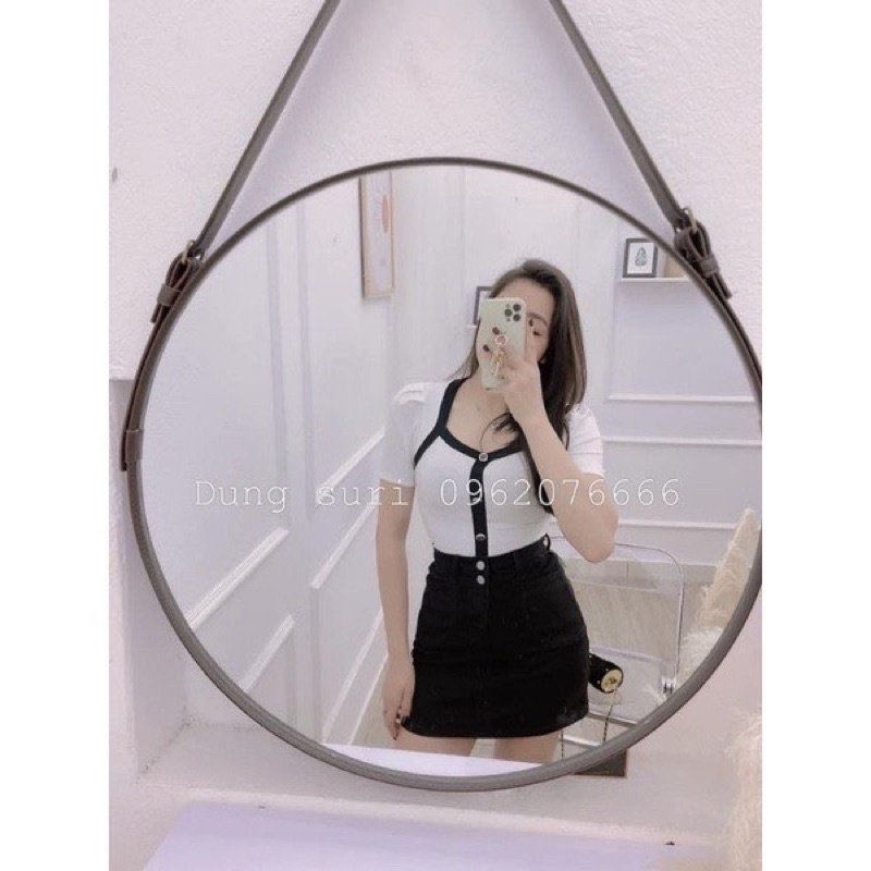 Chân váy jean co giãn nắp túi