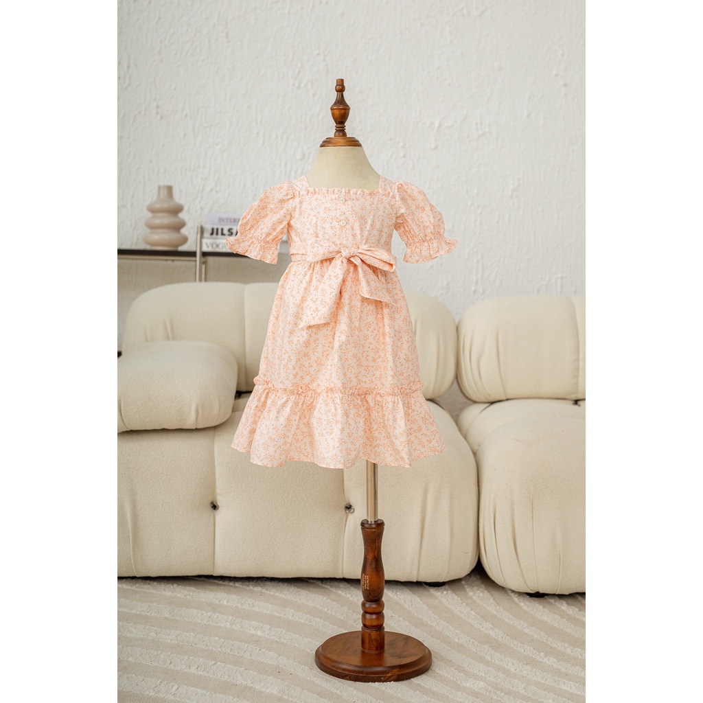 Váy đầm bé gái thiết kế đầm công chúa cotton cao cấp mùa thu mặc đi chơi nhún chun màu hồng tay búp Pansies Kids