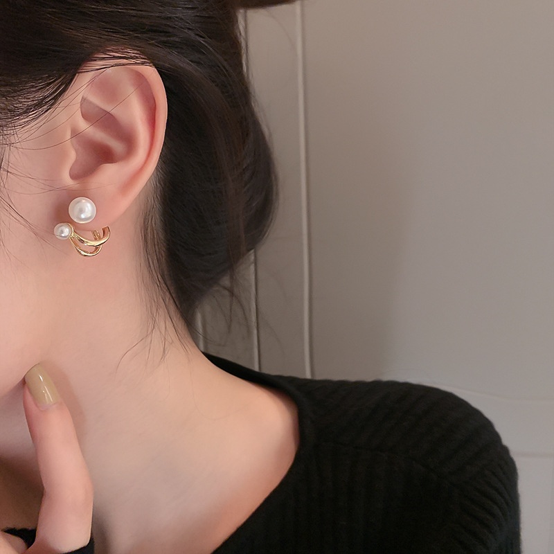 Khuyên Tai Chữ C Mạ Bạc 925 Đính Hạt Giả Ngọc Trai