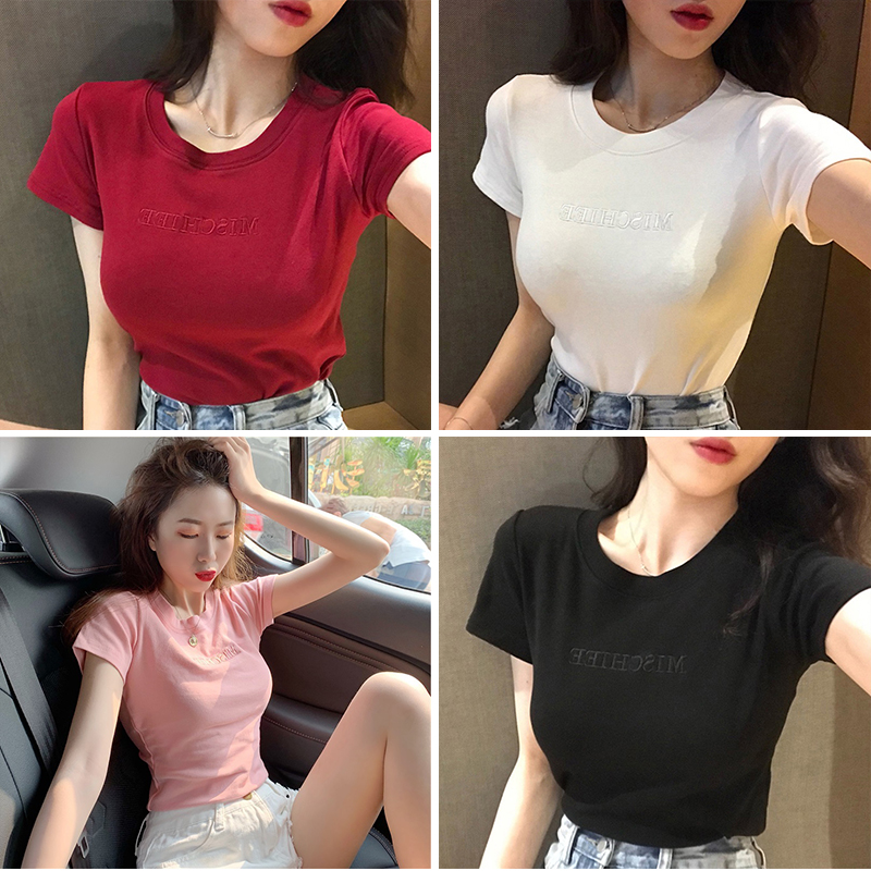 Áo tay ngắn cổ tròn phong cách Hàn cho nữ