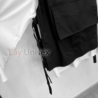 Áo Gile KAKI unisex túi hộp to phối dây