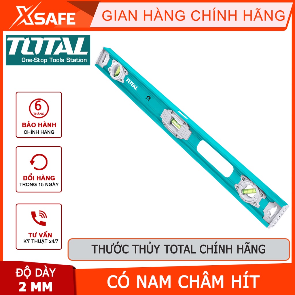 Thước thủy TOTAL Thước nivo chiều dài 80-100cm, độ dày thước nhôm 2mm, có nam châm Dùng đo góc nghiêng, độ nghiêng