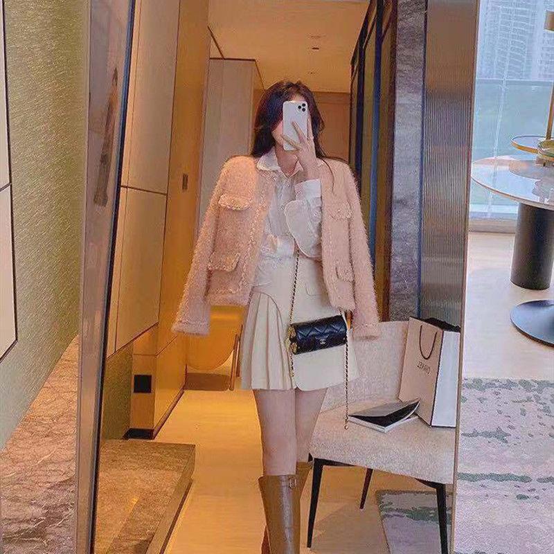 Áo Khoác Len Ngắn Dày Dặn Màu Hồng Thời Trang Thu Đông Hàng Mới 2022 Dành Cho Bạn Nữ