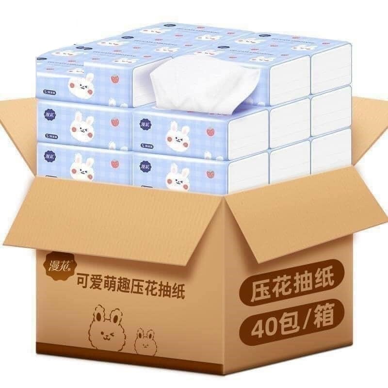 Khăn giấy rút vệ sinh hình con thỏ cực xinh 4 lớp nội địa trung, Giấy ăn con thỏ trắng siêu dai thùng 40 gói