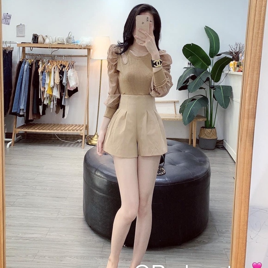 Áo thun tay dài phối voan chất liệu thun tăm co dãn bốn chiều , ôm body tôn dáng, phụ kiện thời trang thu đông