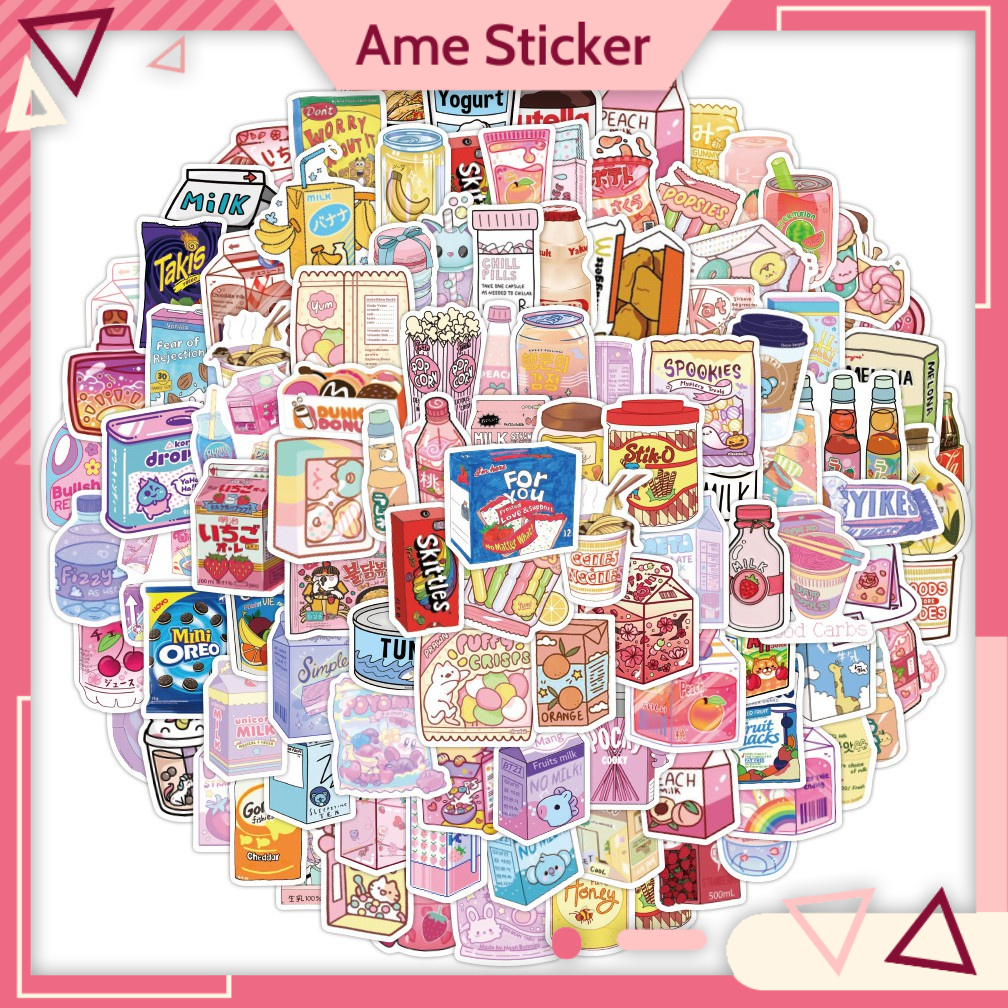 Combo 100 Sticker FOODY DRIND SNACK ĐỒ ĂN hình dán chống nước dán mũ bảo hiểm, laptop, vali, điện thoại, guitar