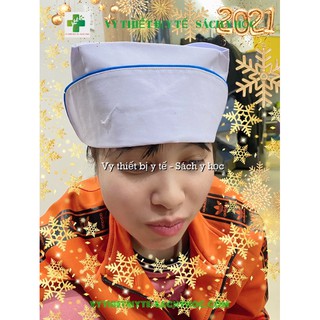 Mũ y tá viền xanh chuẩn bộ y tế ( cài cúc)