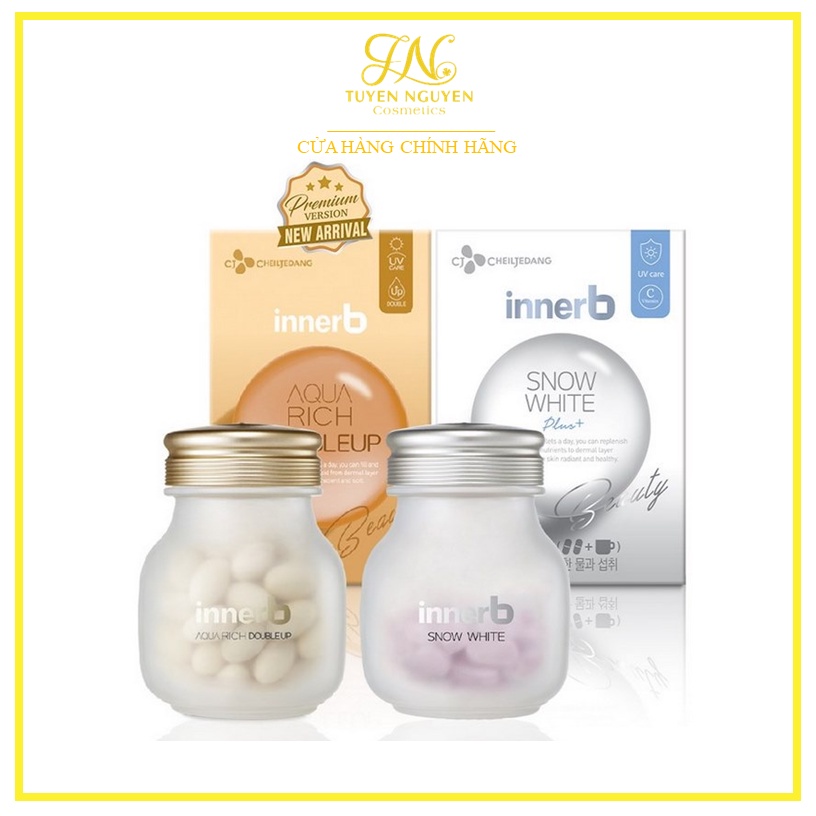 Combo InnerB Cấp nước giúp trẻ hóa và trắng sáng da Aqua Rich Doubleup (70 viên) & InnerB Snow White (56 viên)