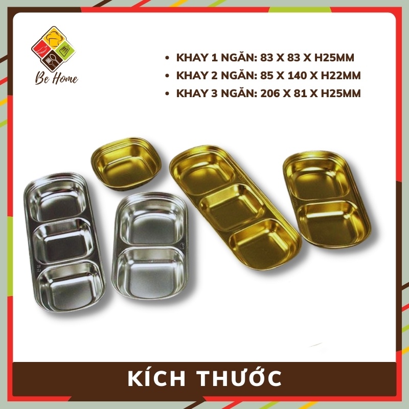 Khay Gia Vị Inox  BEHOMEMALL Khay Chấm Hàn Quốc - 3 Loại Ngăn - Giữ Nhiệt Tốt - Bền Bỉ An Toàn