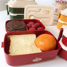 Hộp Cơm Văn Phòng Bento Kiểu Nhật 2 Tầng Và Quai Xách, Có Kèm Thìa Rĩa