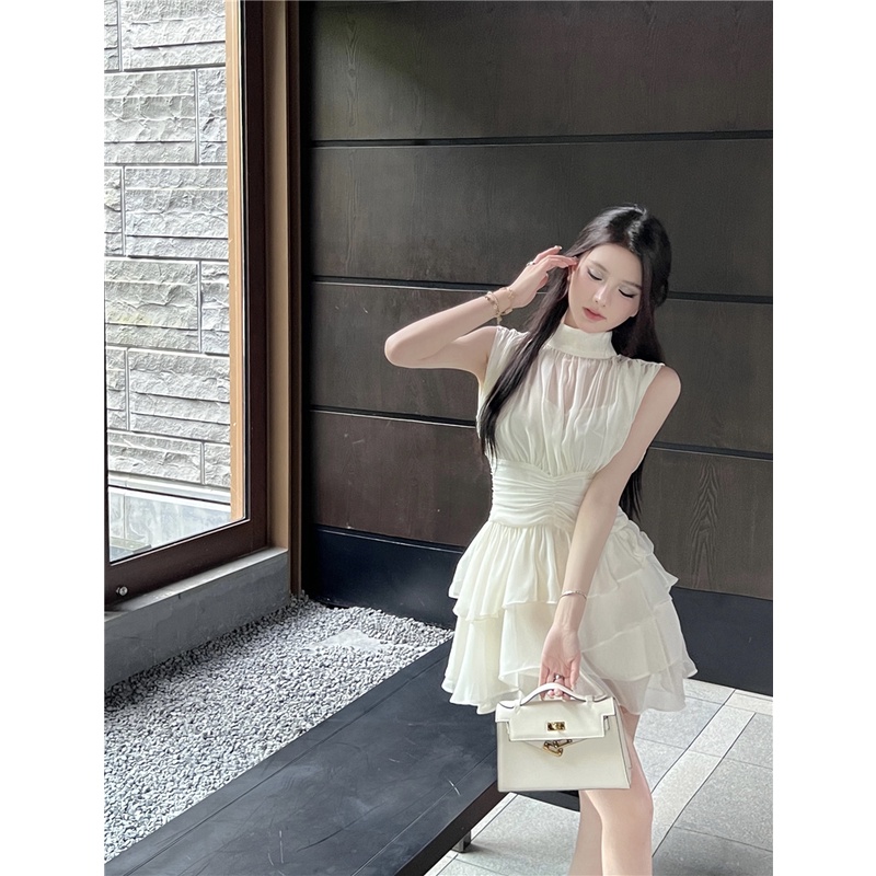 Đầm Không Tay Chất Liệu Chiffon Màu Trắng Thiết Kế Mỏng Thời Trang Mùa Hè Theo Phong Cách Hàn Quốc Dành Cho Nữ