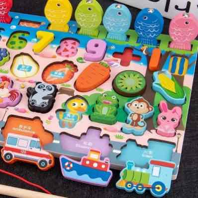 Bộ đồ chơi câu cá và ghép số bằng gỗ sáng tạo cho bé Montessori HL793 có nam châm 63 chi tiết - Bộ bảng số thông minH