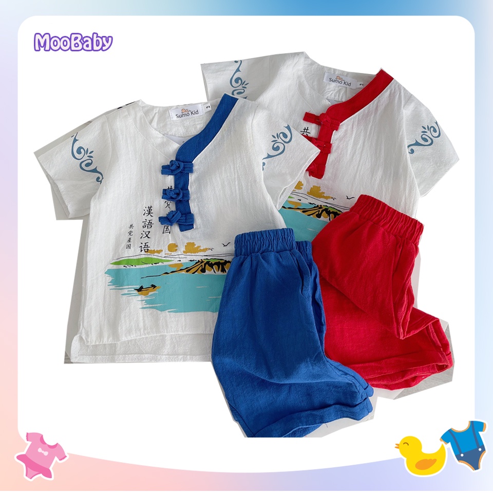 Bộ Cộc Tay Bé Trai In Mẫu Cổ Trang Hàn, Quần Áo Hè Cho Bé Chất Đũi Cực Mát Cho Bé Từ 6-27kg - MOOBABY SHOP