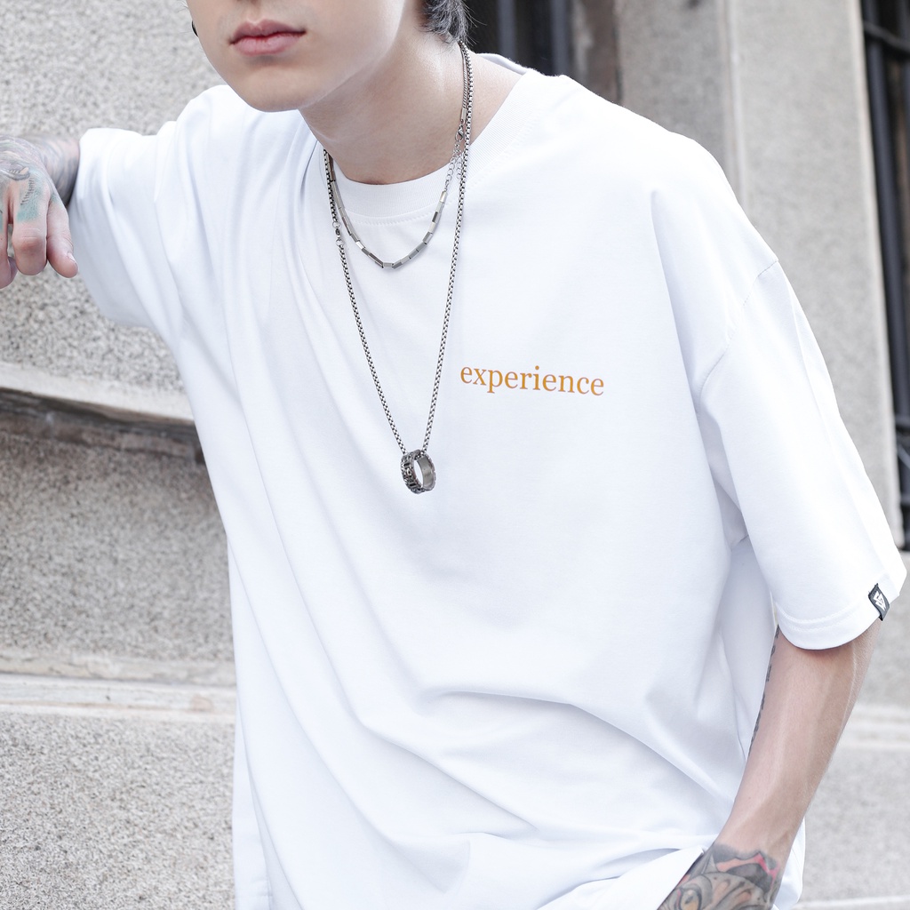 Áo Thun Trắng In Chữ Experience Màu Cam Chất Liệu 100% Cotton Form Rộng Thoải Mái Unisex Nam Nữ