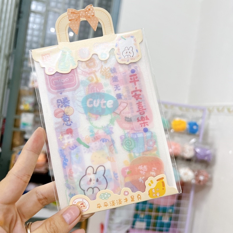 Túi hình dán sticker cắt chủ đề gấu thỏ em bé gái set 3 -4 tấm