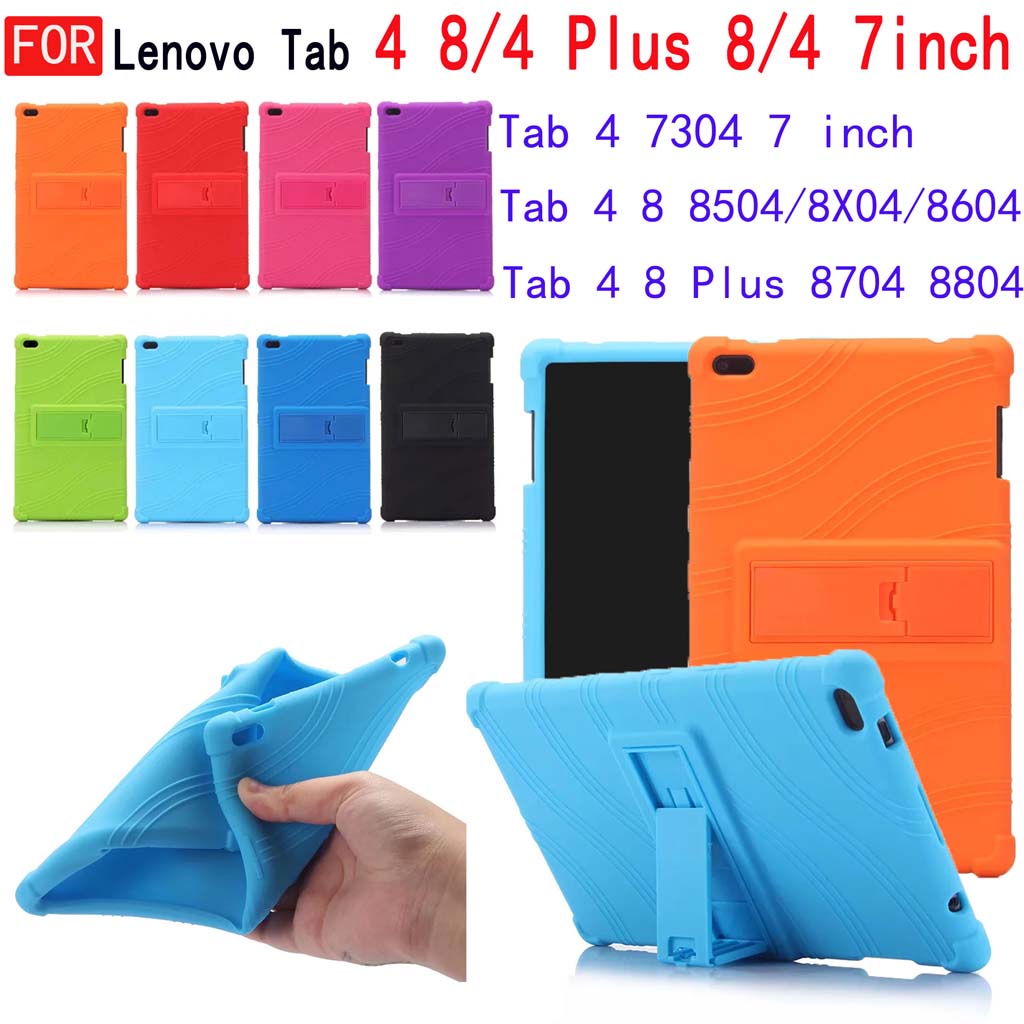 Ốp máy tính bảng silicon mềm chống sốc có giá đỡ cho Đối với Lenovo Tab 4 7304 7 inch Tab4 8 Plus 8704 8804 Tab4 8 8504 8X04 8604 8 inch