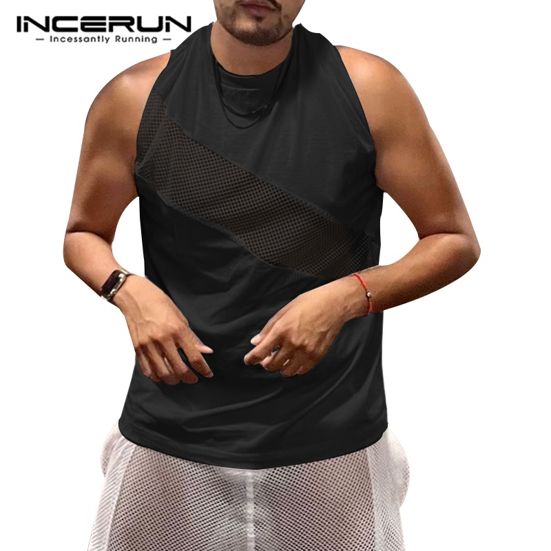 Áo ba lỗ INCERUN cho nam phối lưới xuyên thấu