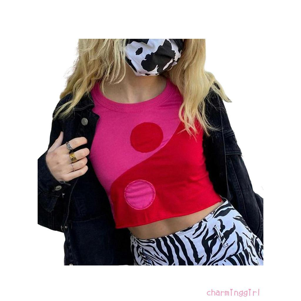 Áo Croptop Tay Ngắn Cổ Tròn Cho Nữ