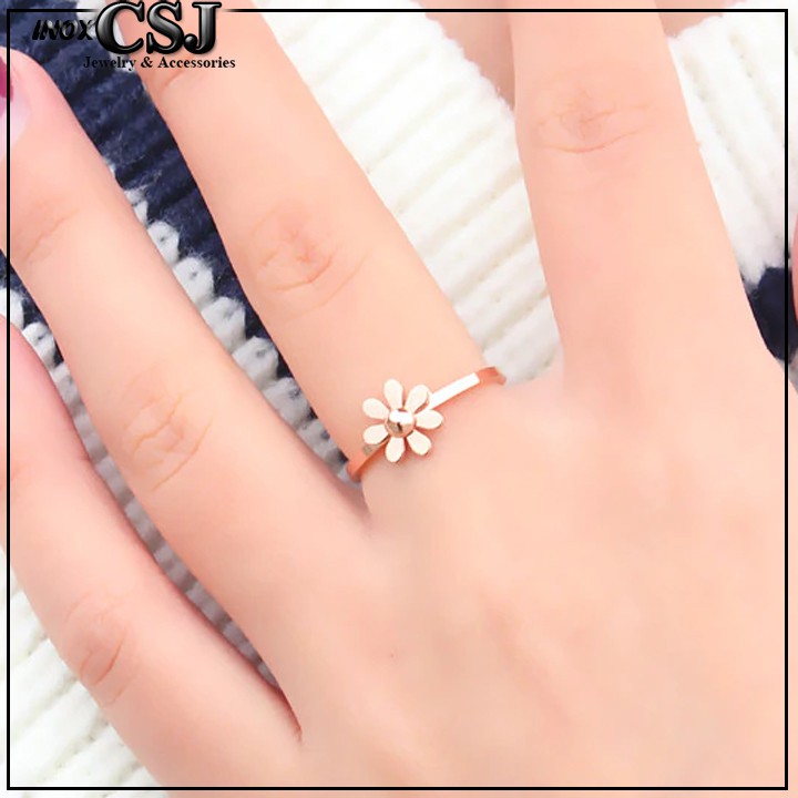NHẪN TITAN HOA CÚC MÀU HỒNG CỰC XINH KHÔNG ĐEN - tặng hộp đựng nhẫn xinh xắn