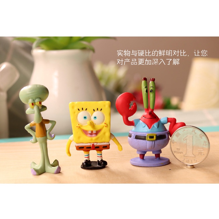 Set 6 Đồ trang trí Nhân Vật Phim Hoạt Hình Spongebob Dễ Thương Trang Trí Bánh Kem