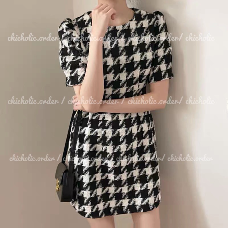 Váy Dạ Tweed Tay Ngắn