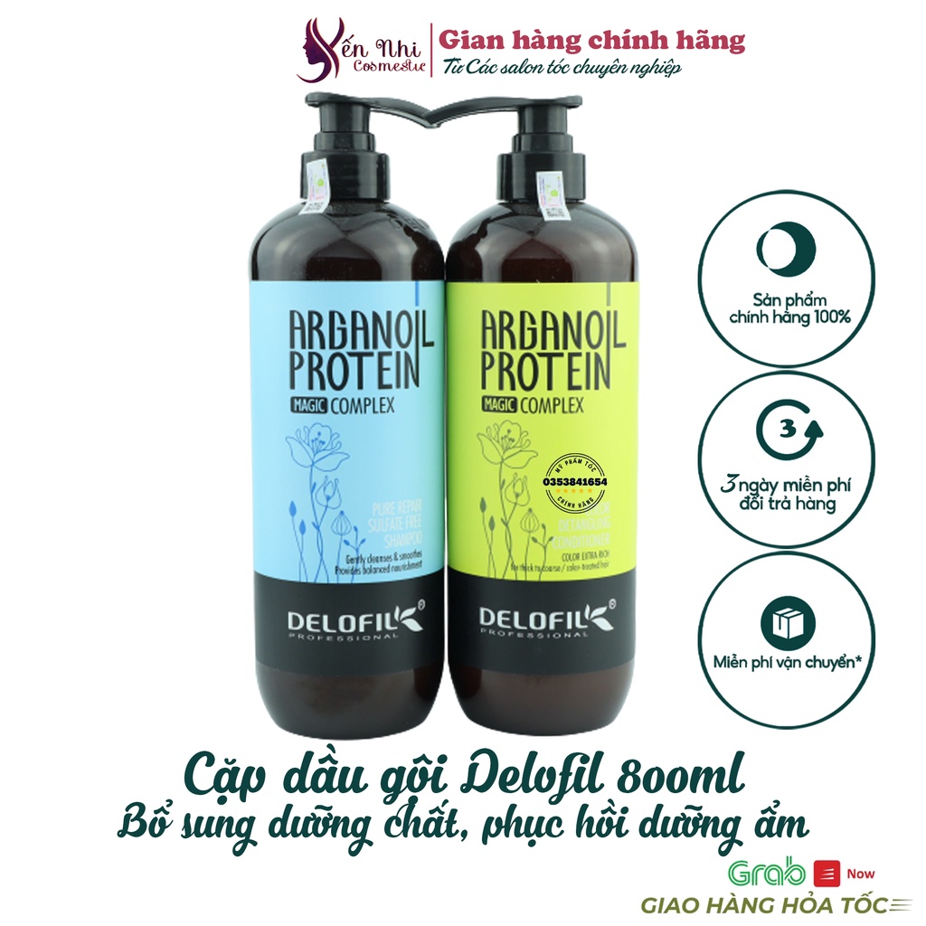 Delofil dầu gội delofil phục hồi tóc khô xơ gãy rụng dầu cặp delofil 800ml, Mỹ phẩm tóc yến nhi DG03