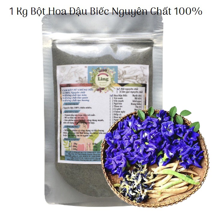 Gói 1 Kg Bột Hoa Đậu Biếc có giấy VSATTP và ĐKKD nguyên chất thiên nhiên 100%