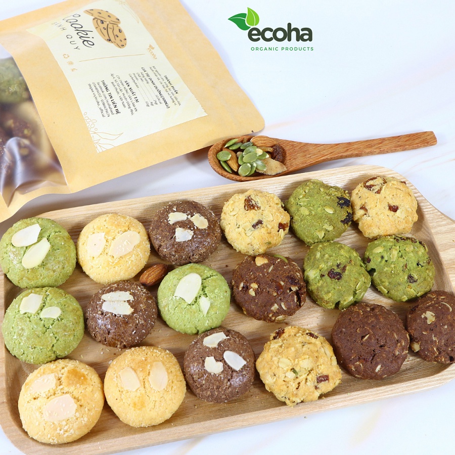 Bánh cookie hạnh nhân nguyên cám 300gr, bánh ngũ cốc ăn kiêng lành mạnh, bổ dưỡng ECOHA