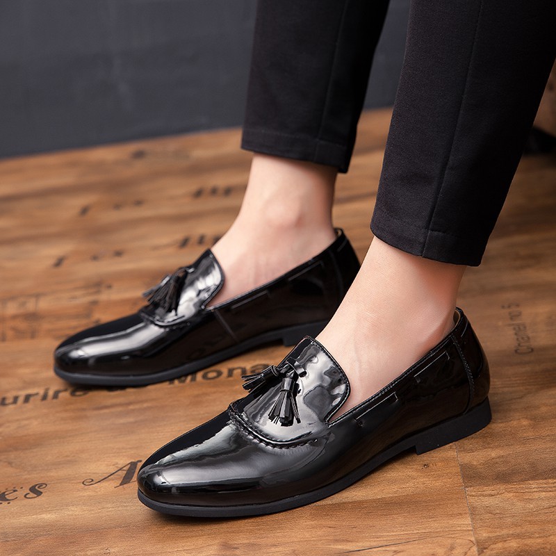 free Shining Leather Men Giày thuyền chính thức Tua Loafer Kinh doanh quý ông uy tín Uy Tín 2020