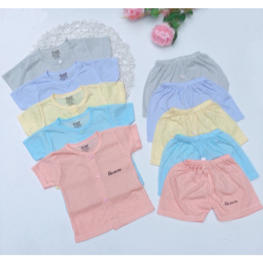 Bộ cộc tay vải tăm tre cao cấp, cài cúc giữa cho bé trai bé gái sơ sinh từ 3-13kg