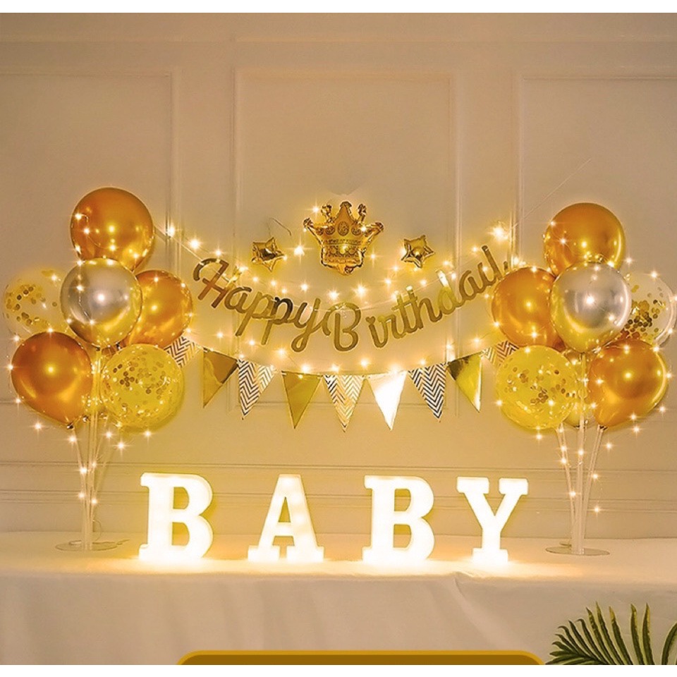 {Tặng Đèn} Set bóng bay trang trí sinh nhật Hàn Quốc cho bé trai, bé gái HQ11