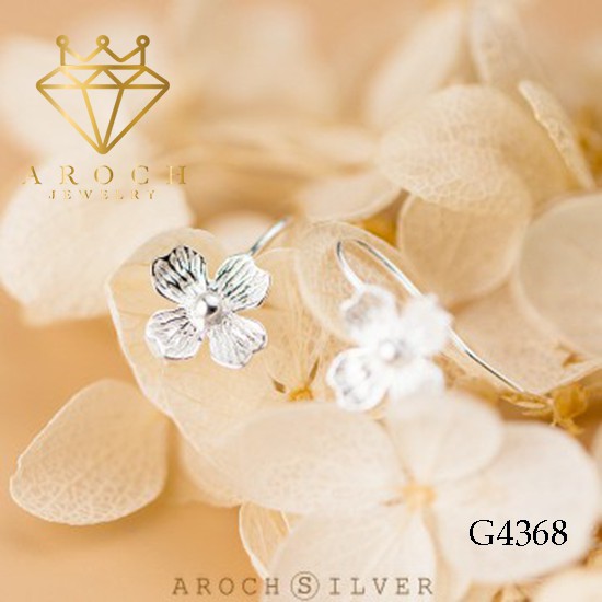 Khuyên tai bạc Ý s925 hoa 4 cánh móc ngọc Hàn Quốc G4368 - AROCH Jewelry