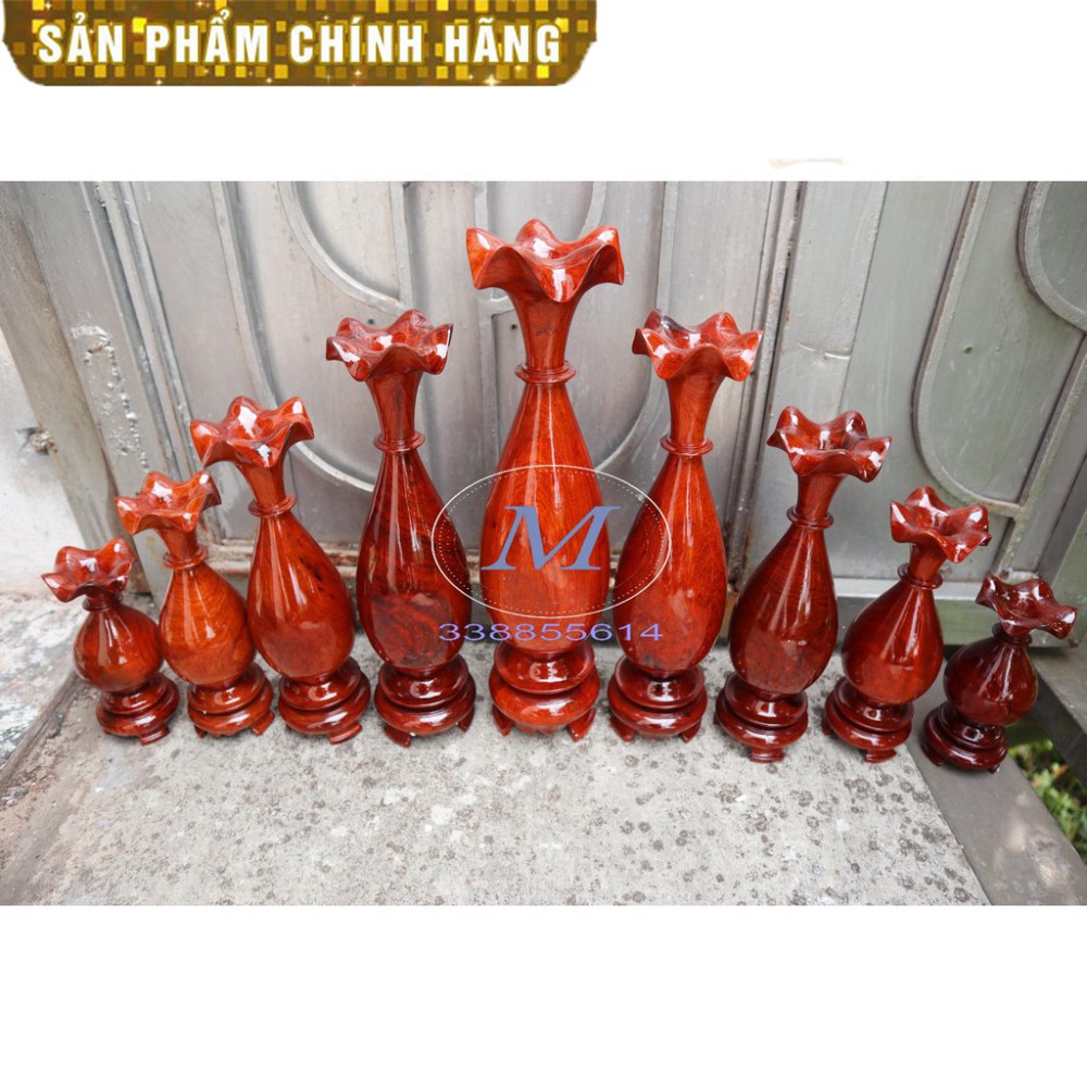 Lục bình 9 món nguyên khối gỗ hương cao cấp cao 35,30,25,20,15