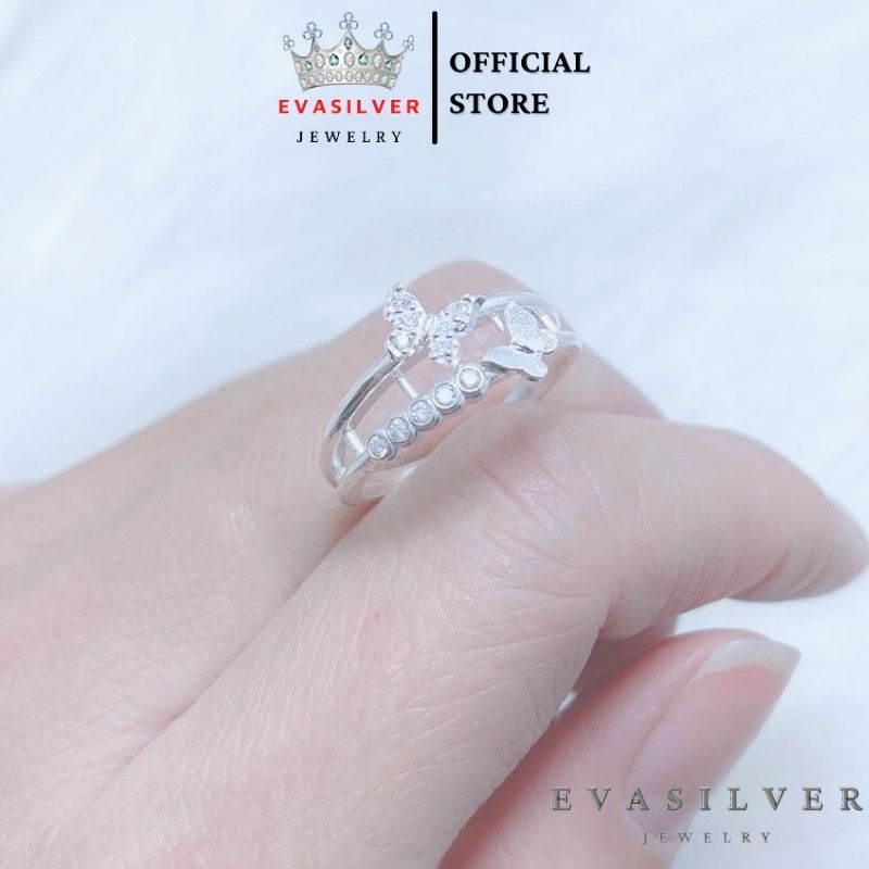 Nhẫn bạc nữ kiểu hở free size cá tính butterfly, chất liệu bạc ta cao cấp - Trang sức bạc Evasilver