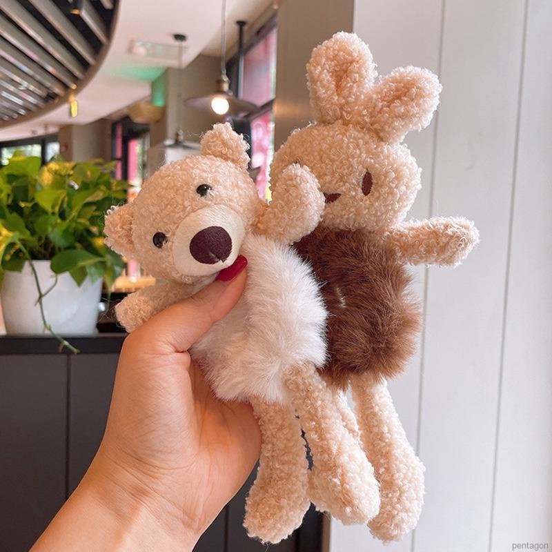 Dây Cột Tóc Cao Su Co Giãn Phối Lông Hình Gấu Dễ Thương Phong Cách Hàn Quốc Cho Nữ