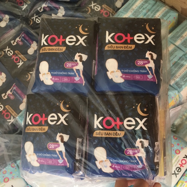 Combo 8 gói Băng vệ sinh Kotex ban đêm Maxi Cánh 4 miếng 28cm