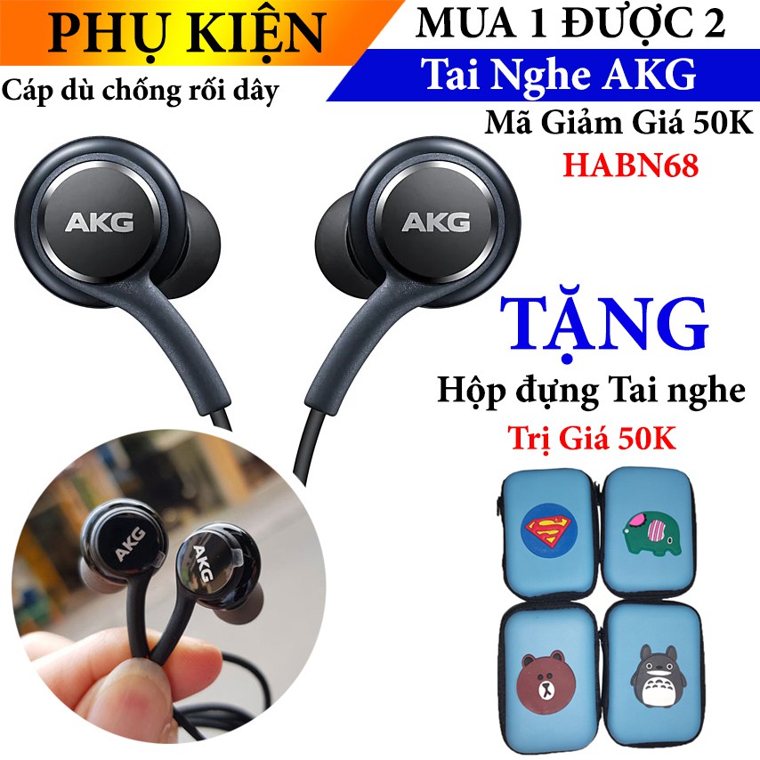 Tai nghe nhét tai Cao cấp giá rẻ AKG Phụ kiện S10 S10+ và Tặng Kèm 1 hộp đựng Tai nghe cáp sạc nhỏ gọn