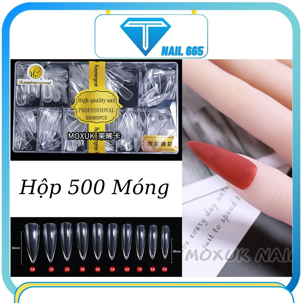 Móng úp tay nail fom bầu . Móng úp HSM fom bầu loại sịn deo , hôp 500 móng