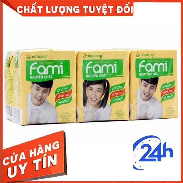 Sữa đậu nành Fami nguyên chất/ canxi dạng hộp (thùng 36 hộp × 200ml)