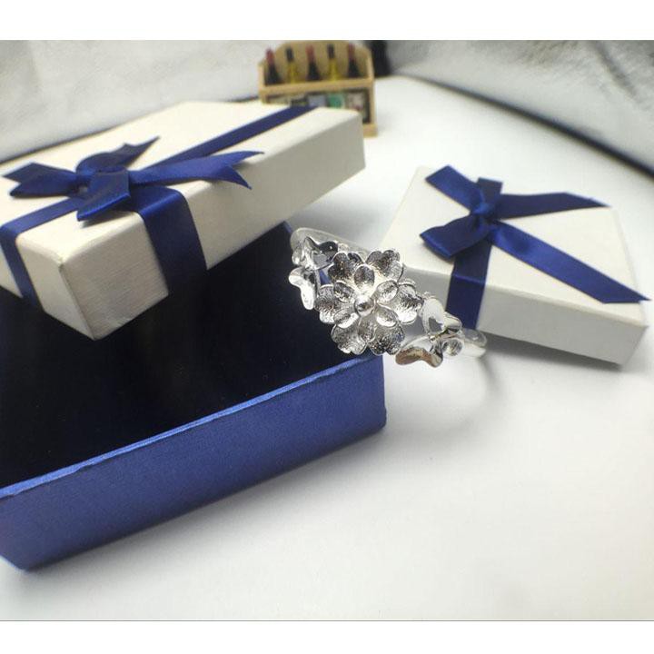 Kiềng tay bạc HOA ĐÀO TRẮNG NỐI LIỀN sang trọng thanh lịch phong cách Hàn Quốc xinh xắn dễ thương