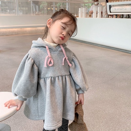 Đầm hoodie tay dài màu trơn dáng rộng thời trang Hàn Quốc thời trang cho nữ