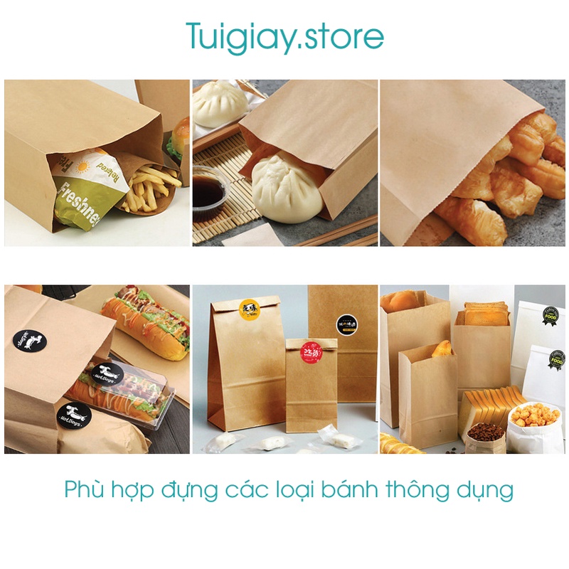 Túi giấy đựng bánh mì, bánh các loại. SET 50 TÚI giấy xi măng trơn không quai, túi giấy gói hàng