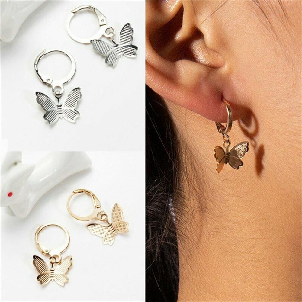 Khuyên Tai Dạng Móc Mặt Tròn Hình Bướm Nhiều Màu Thời Trang Cho Nam Và Nữ