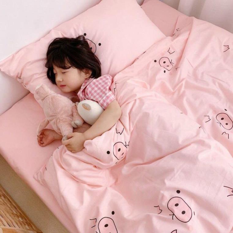 Bộ chăn ga gối Cotton Poly M2M Home heo hồng, vỏ chăn mền, drap giường và 2 vỏ gối