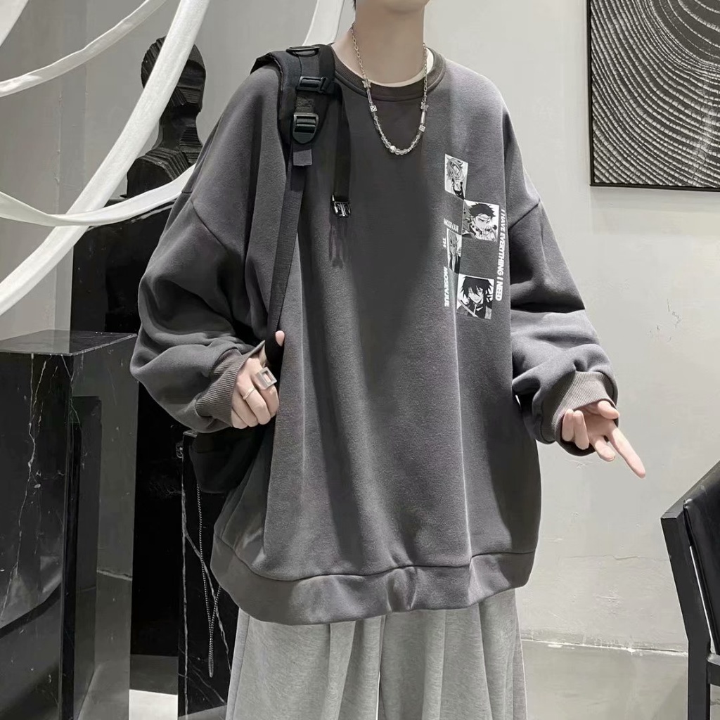 Áo sweater dáng rộng in họa tiết hoạt hình Nhật Bản 3 màu cỡ M-5XL cá tính cho các cặp đôi