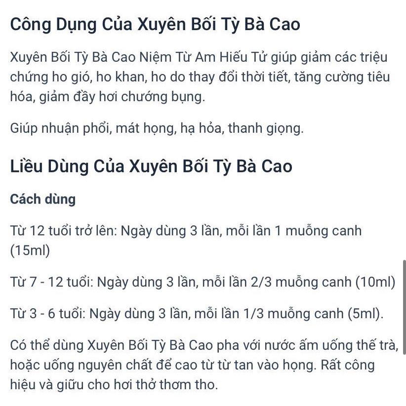 Tổ Yến Xuyên Bối Tỳ Bà Cao - Siro Ho Bách Nguyên Đường 150ml